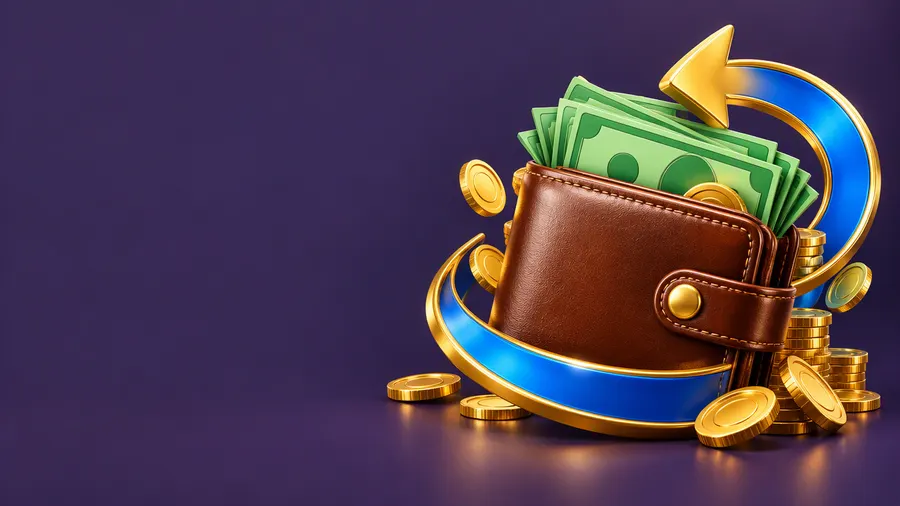 Ilustración de una cartera con billetes y una flecha de devolución