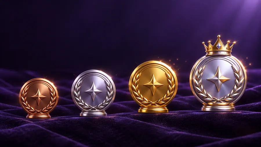 Cuatro medallas de bronce, plata, oro y platino en orden ascendente