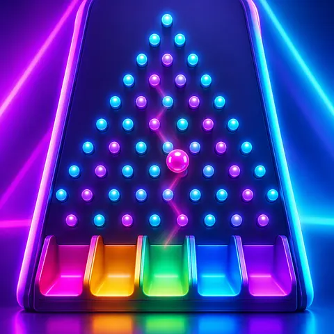 Ilustración de un tablero de Plinko con una bola cayendo