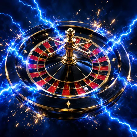 Ilustración de una ruleta alcanzada por rayos eléctricos